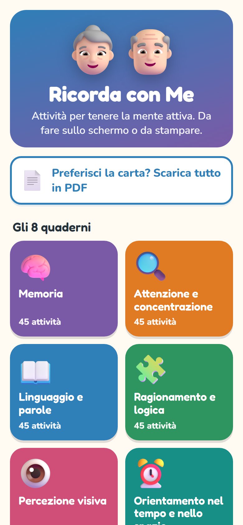 L'app Ricorda con Me sul cellulare: gli 8 quaderni e le attività