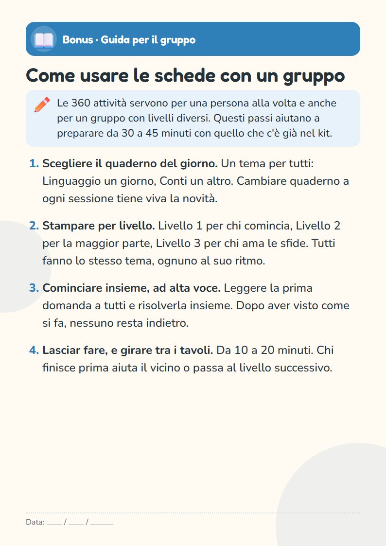 Scheda del bonus: Come usare le schede con un gruppo