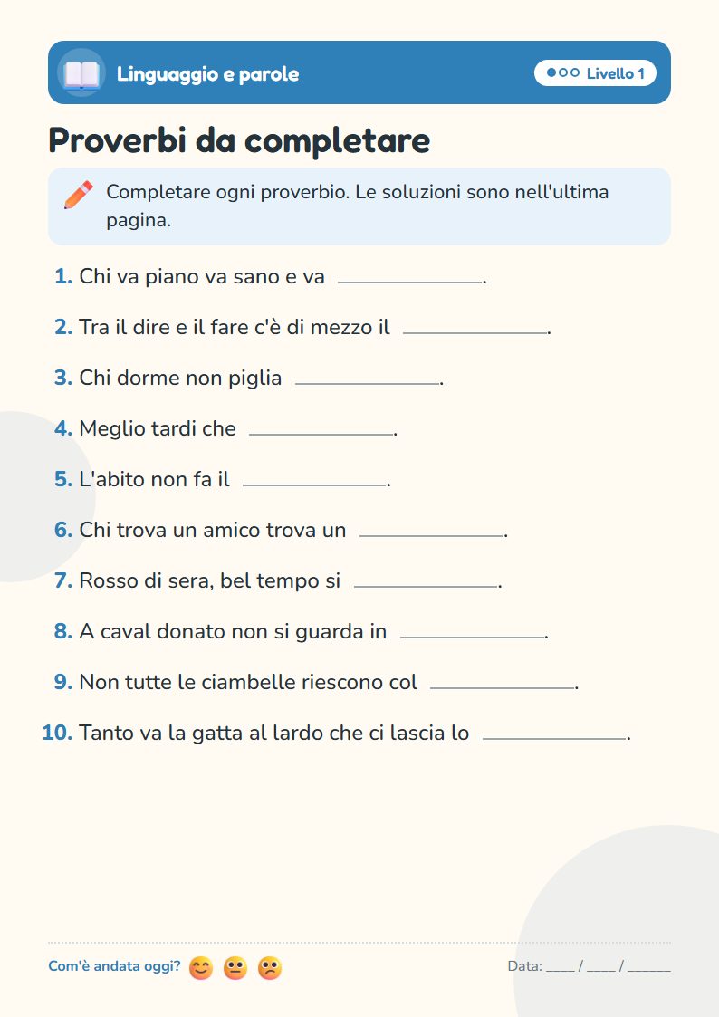 Scheda del bonus: Proverbi da completare