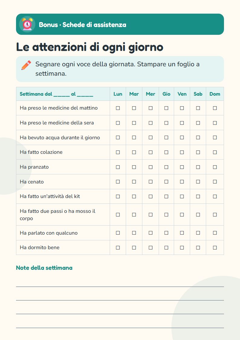 Scheda del bonus: Schede di assistenza