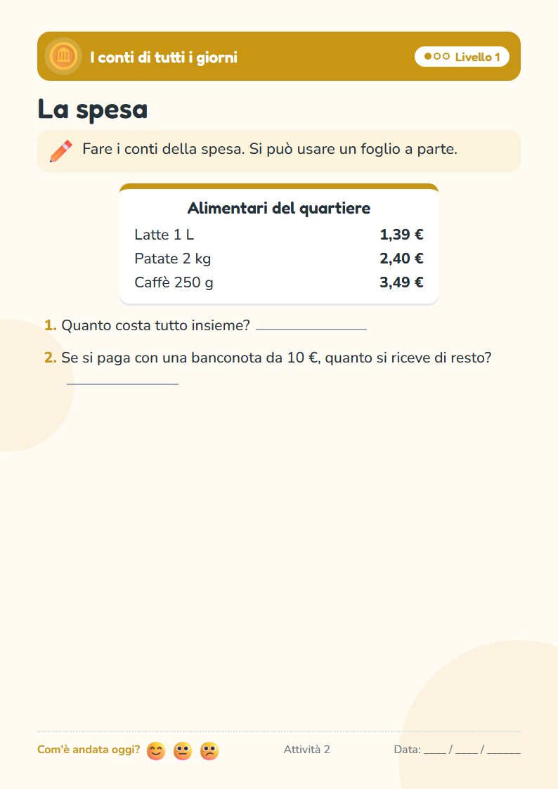 Esempio di attività: La spesa, in euro
