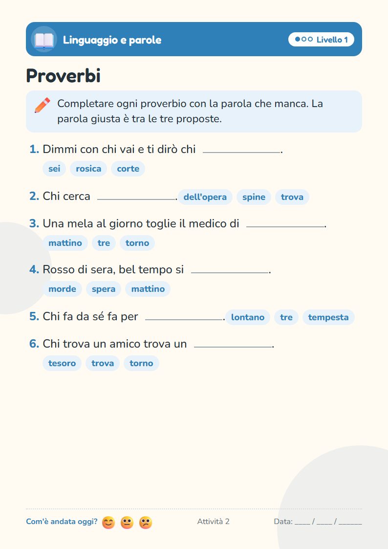 Esempio di attività: Proverbi