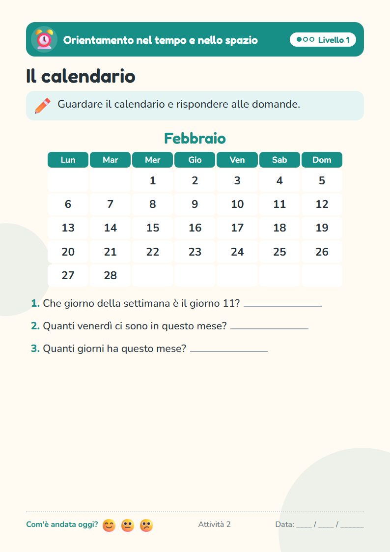 Esempio di attività: Il calendario